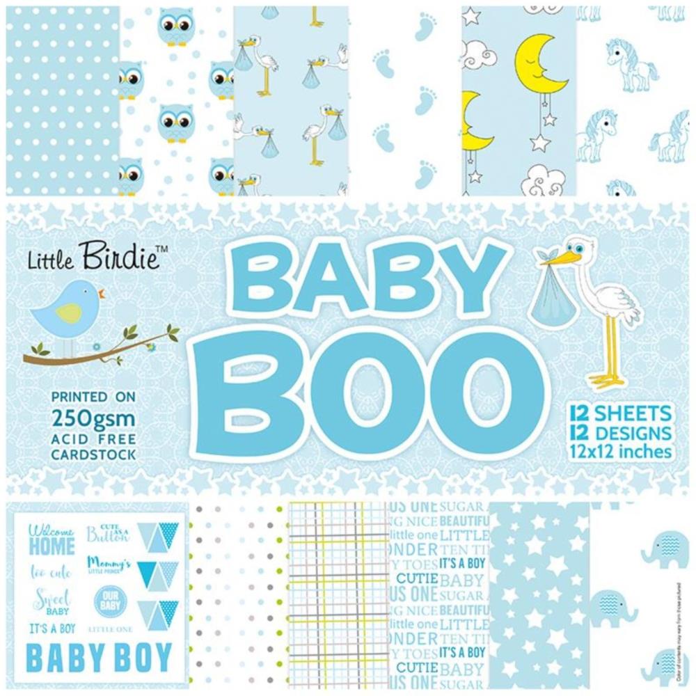 Baby Boy  Cardstock Pack 12&quot; / Paquete de 12 Hojas de Cartulina Bebé Niño Papel Little Birdie