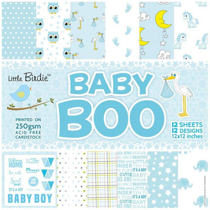 Baby Boy  Cardstock Pack 12&quot; / Paquete de 12 Hojas de Cartulina Bebé Niño Papel Little Birdie