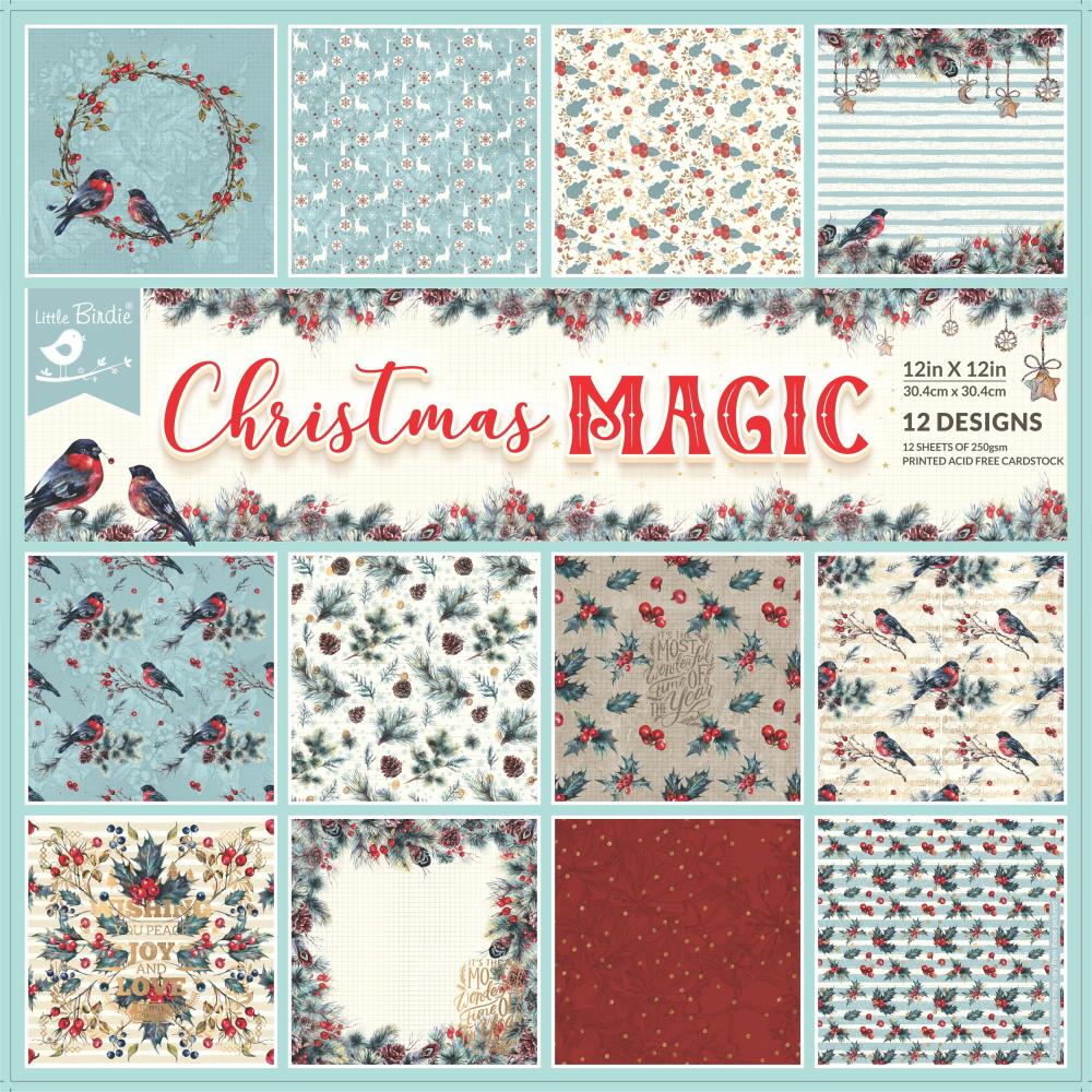 Christmas Magic Cardstock Pack 12&quot; / Paquete de 12 Hojas de Cartulina Navidad Mágica Papel Little Birdie