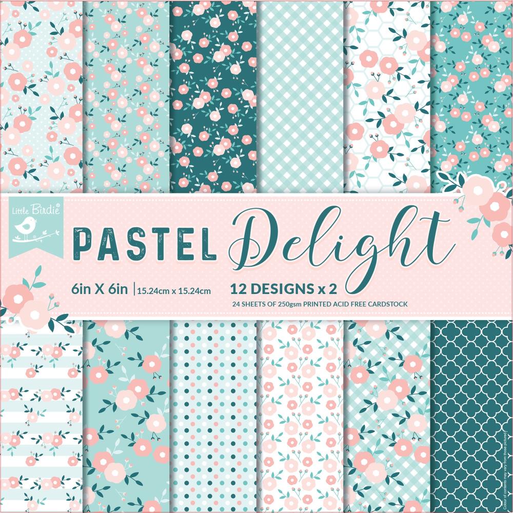 Pastel Delight Cardstock Pack 6&quot; / Paquete de 24 Hojas de Cartulina Decorativa Papel Little Birdie