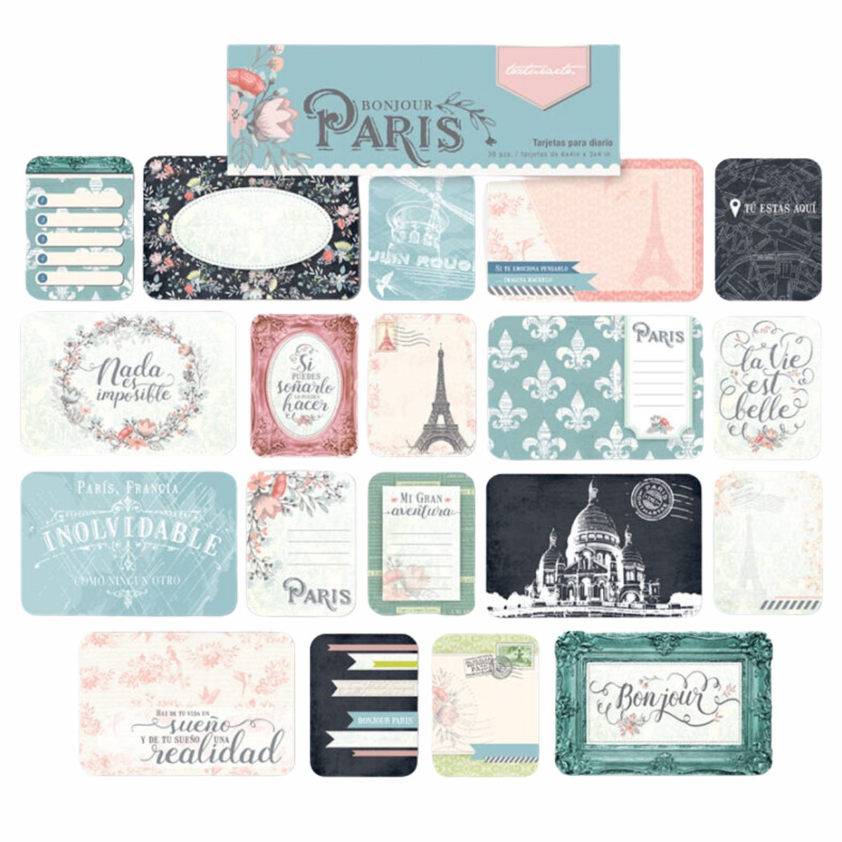 Tarjetas para Diario Bonjour Paris Adornos / Embellishments Texturarte