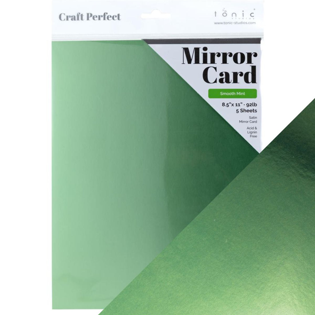 Satin Mirror Cardstock Smooth Mint  / 5 Hojas de Cartulina Espejo Satinada Verde PAPEL Tonic Studios