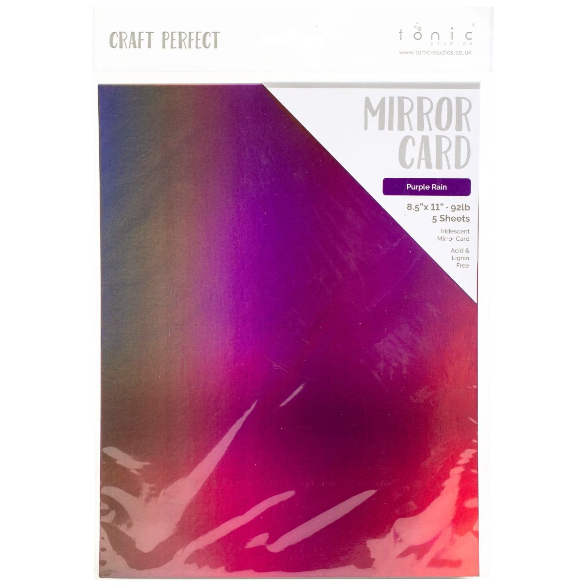 Iridescent Mirror Cardstock Purple Rain / 5 Hojas de Cartulina Espejo Morado Iridiscente PAPEL Tonic Studios