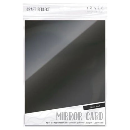 Satin Mirror Cardstock High Gloss Black / 5 Hojas Cartulina Satinada Espejo Negra PAPEL Tonic Studios