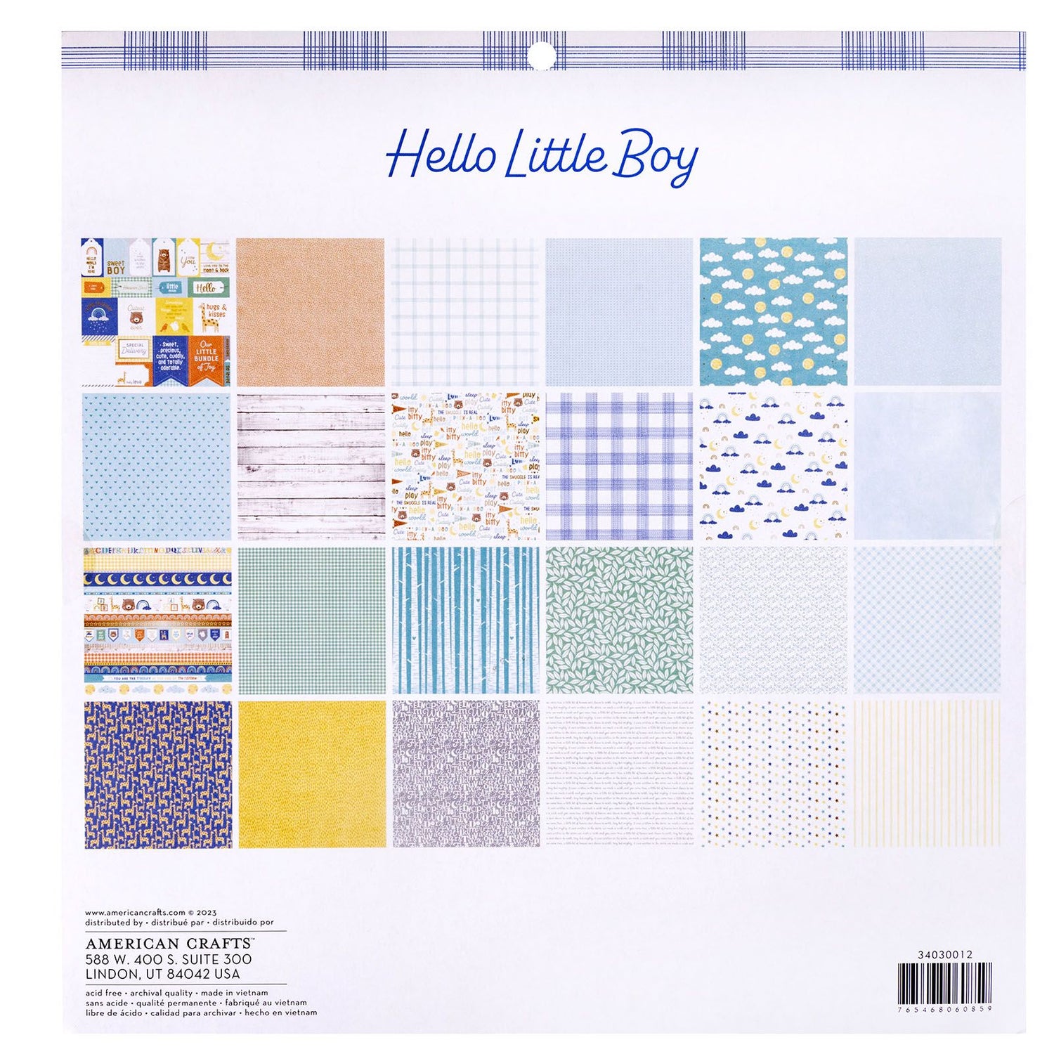 Hello Little Boy Paper Pad 12&quot; / Block Papel Hola Pequeño Papel American Crafts