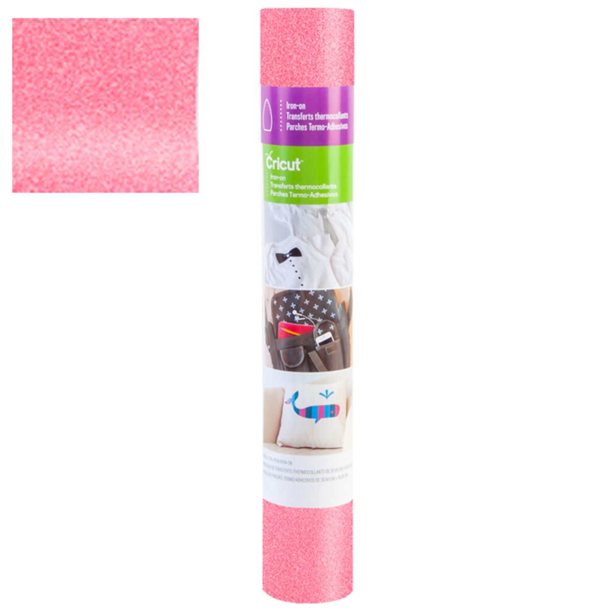 Glitter Iron On Fluorescent Pink / Vinil Calor Diamantina Rosa Fluorescente