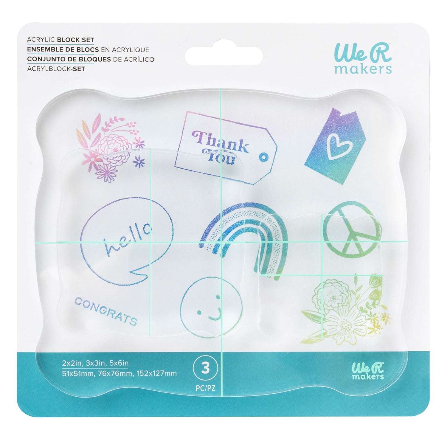 Acrylic Block Stamp Set / 3 Acrílicos para Sellos Herramientas We R Memory Keepers