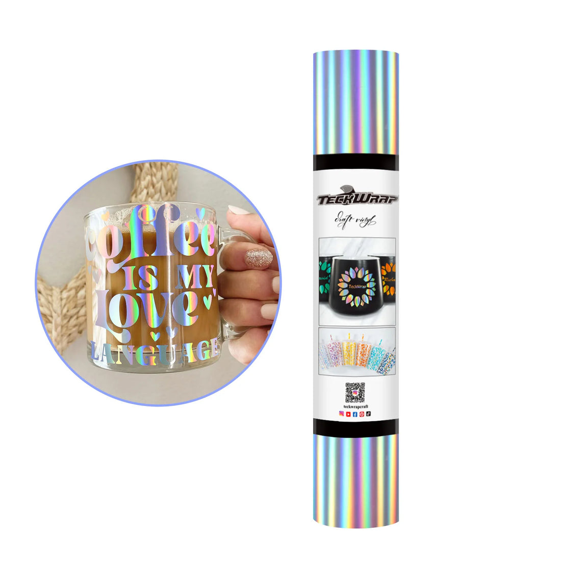 BF Holographic Rainbow Adhesive Vinyl / Vinil Adhesivo Libre de Burbujas Arcoíris Holográfico Plata Viniles Teckwrap