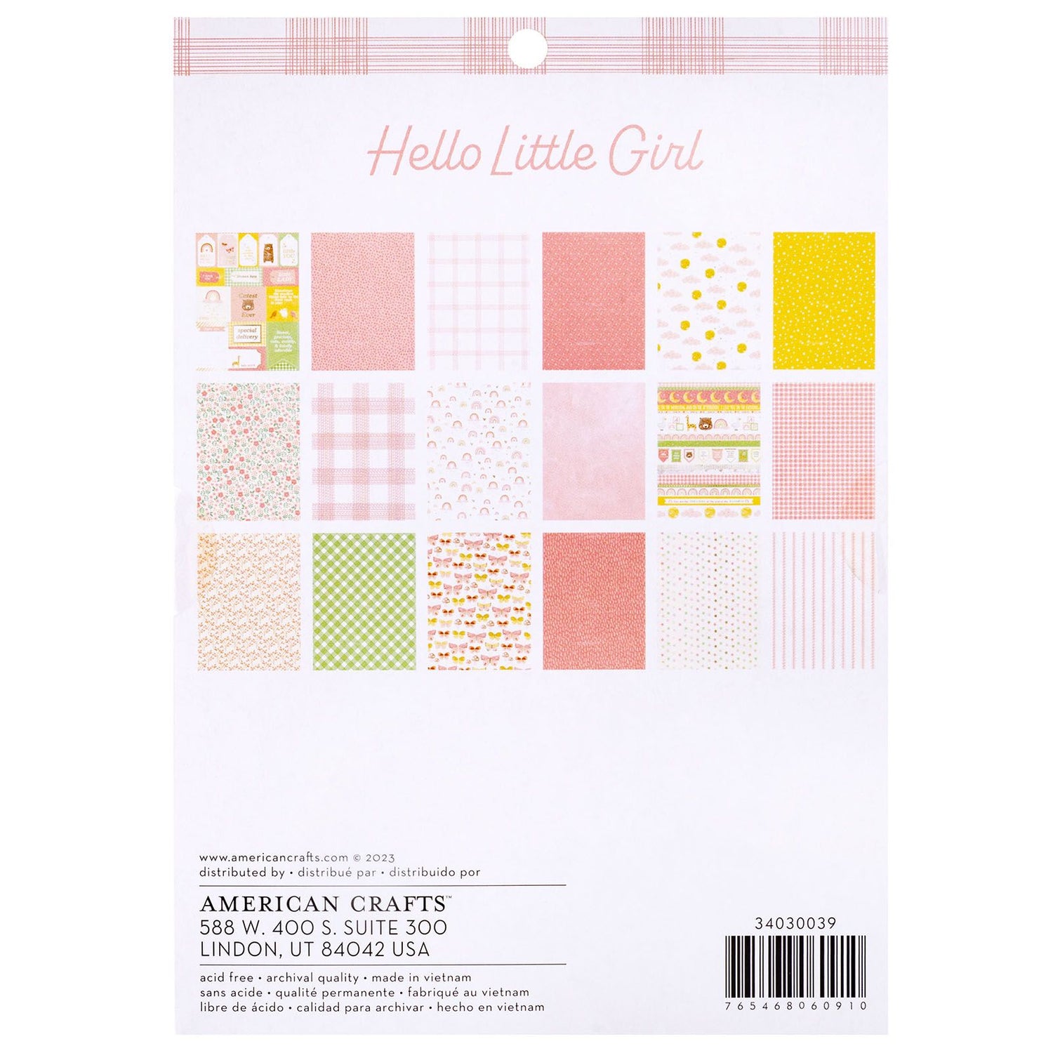 Hello Little Girl Paper Pad 6" / Block Papel Hola Pequeña Papel American Crafts