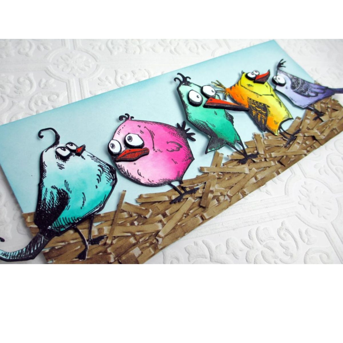 Cling Rubber Stamps Bird Crazy / Sello Cling Pájaros Locos Descontinuado Sizzix