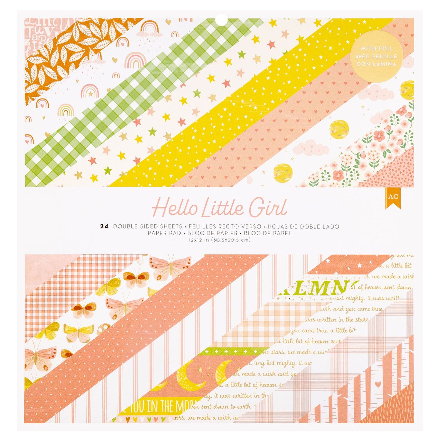 Hello Little Girl Paper Pad 12&quot; / Block Papel Hola Pequeña Papel American Crafts