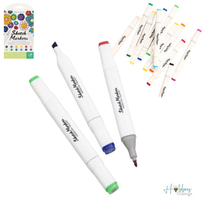 Sketch Dual-Tip Alcohol Markers / 12 Marcadores de Alcohol Doble Punta Marcadores &amp; Plumones Hobbees