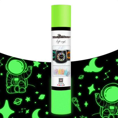 Glow in the Dark Puff HTV Neon Green / Vinil Termoadhesivo Brilla En La Oscuridad Verde Viniles Teckwrap