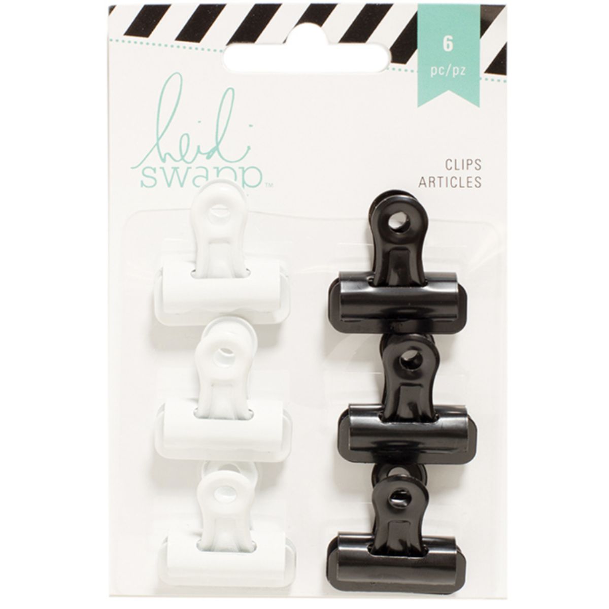 Black White Metal Clips / 6 Clips Metálicos Blanco y Negro Herramientas para Planners y Journals Heidi Swapp