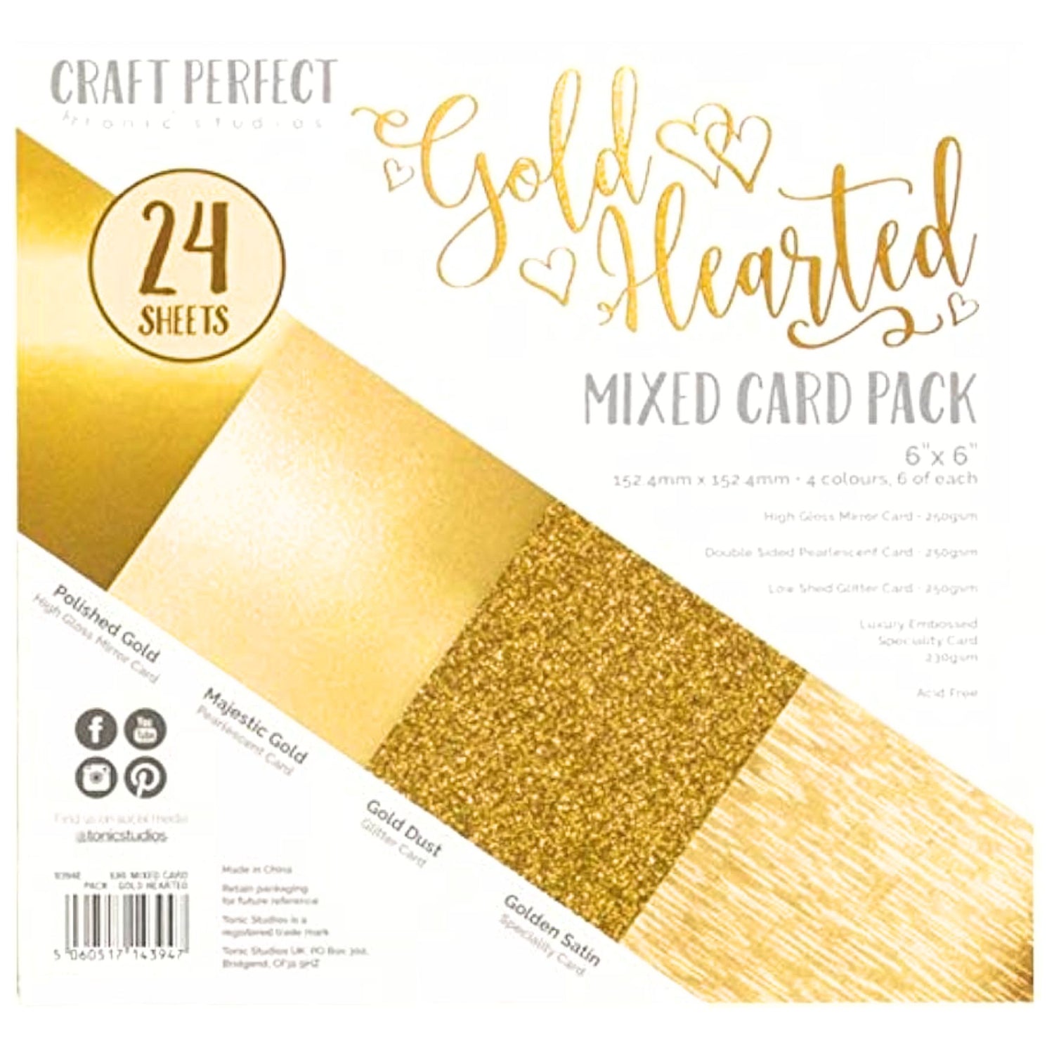 Mixed Card Pack Gold Hearted / Papel en Tonos Dorados 6&quot;x6&quot; Papel Tonic Studios