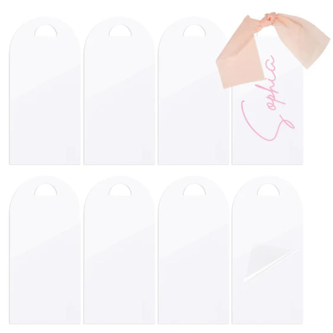 White Arch Acrylic Tags 8pcs / 8 Etiquetas de Acrílico Blancas Personalizables Accesorios Teckwrap