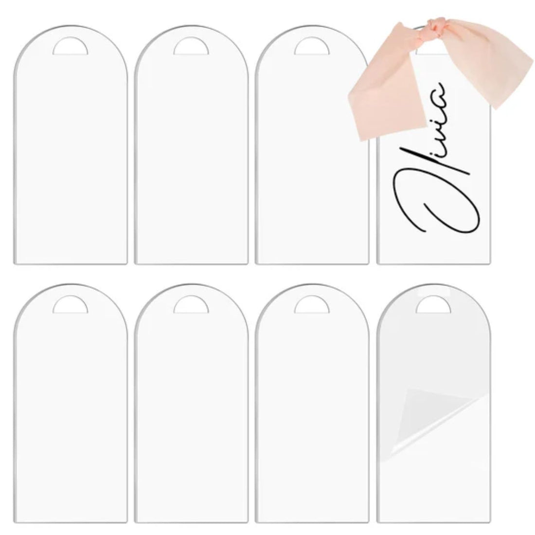 Clear Arch Acrylic Tags 8pcs / 8 Etiquetas de Acrílico Transparentes Personalizables Accesorios Teckwrap