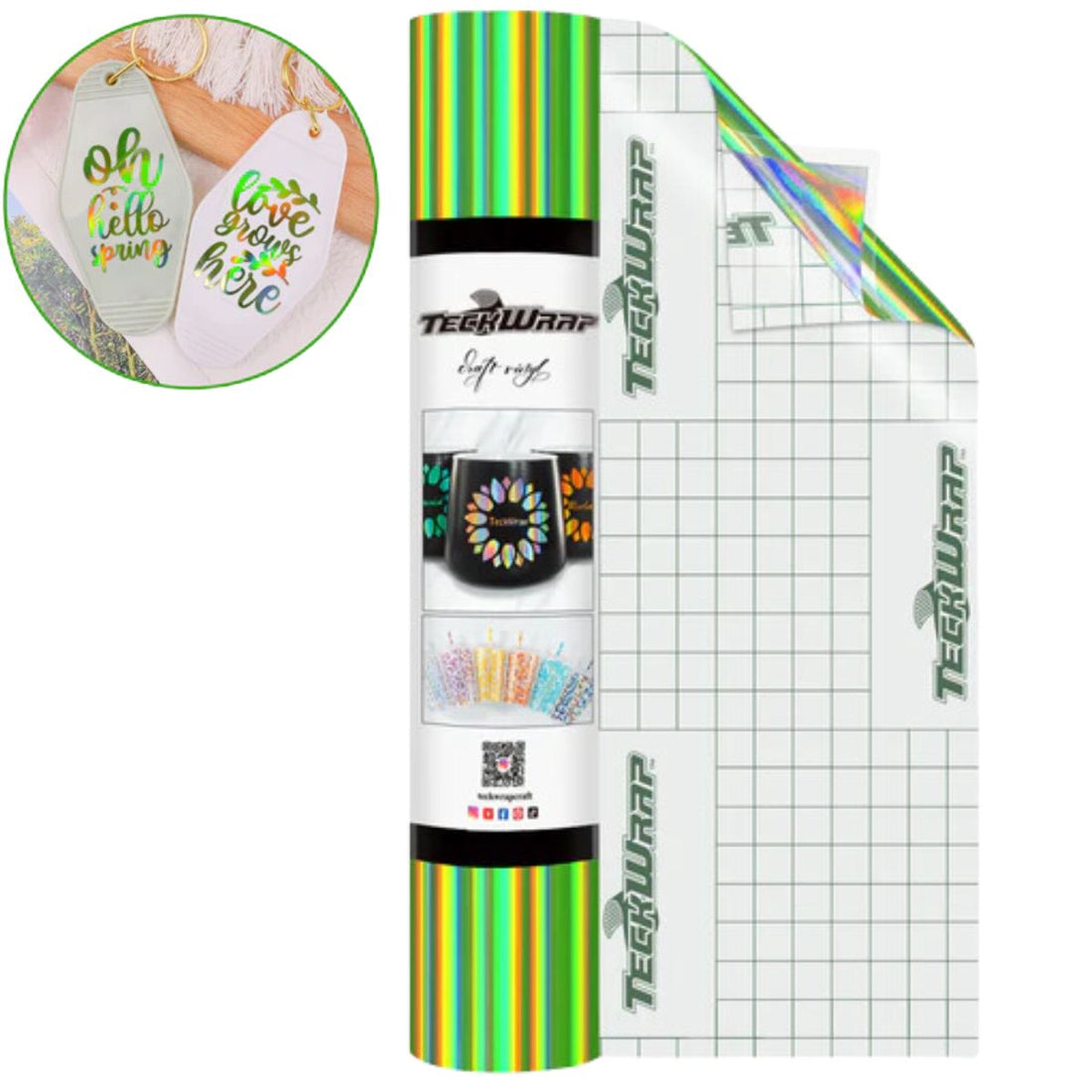 BF Holographic Rainbow Adhesive Vinyl Apple Green / Vinil Adhesivo Libre de Burbujas Arcoíris Holográfico Verde Viniles Teckwrap