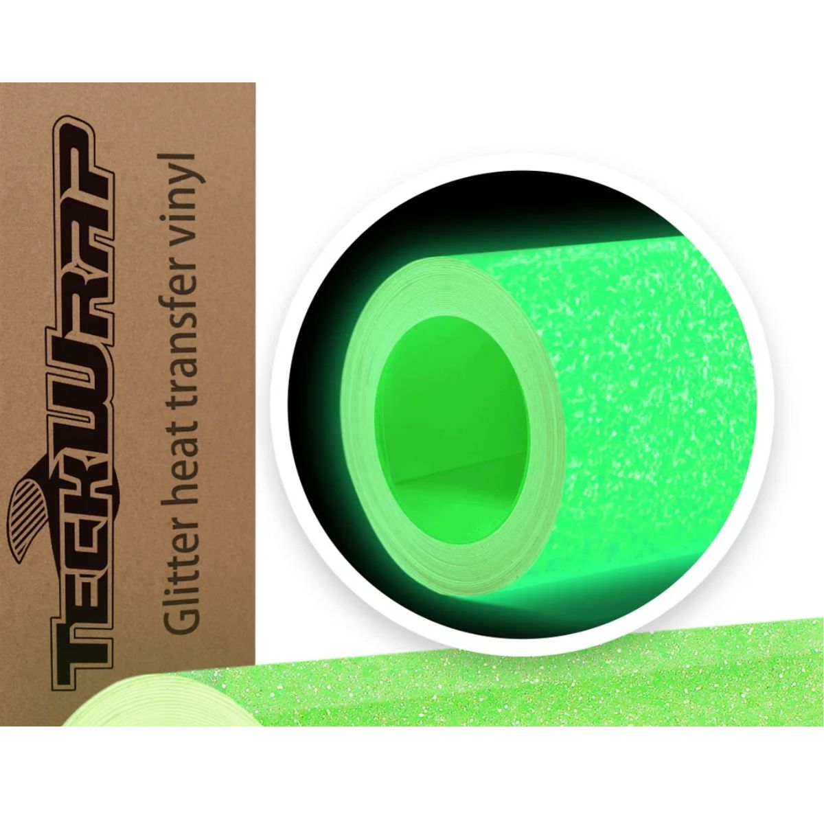 Glitter Glow in the Dark HTV / Vinil Térmico Brilla en la Oscuridad Diamantado Verde Viniles Teckwrap