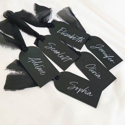 Black Arch Acrylic Tags 8pcs / 8 Etiquetas de Acrílico Negro Personalizables Accesorios Teckwrap