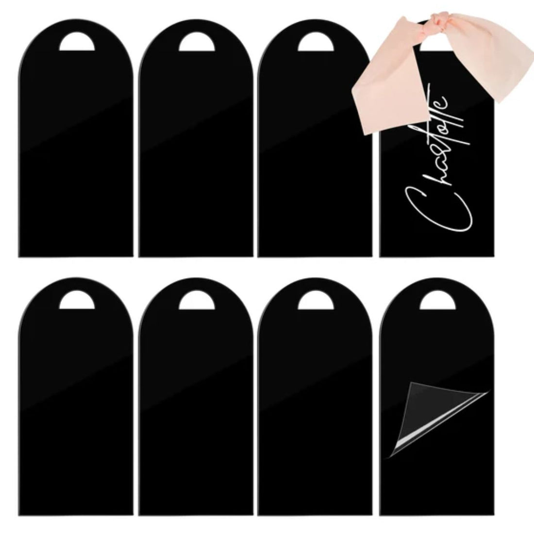 Black Arch Acrylic Tags 8pcs / 8 Etiquetas de Acrílico Negro Personalizables Accesorios Teckwrap