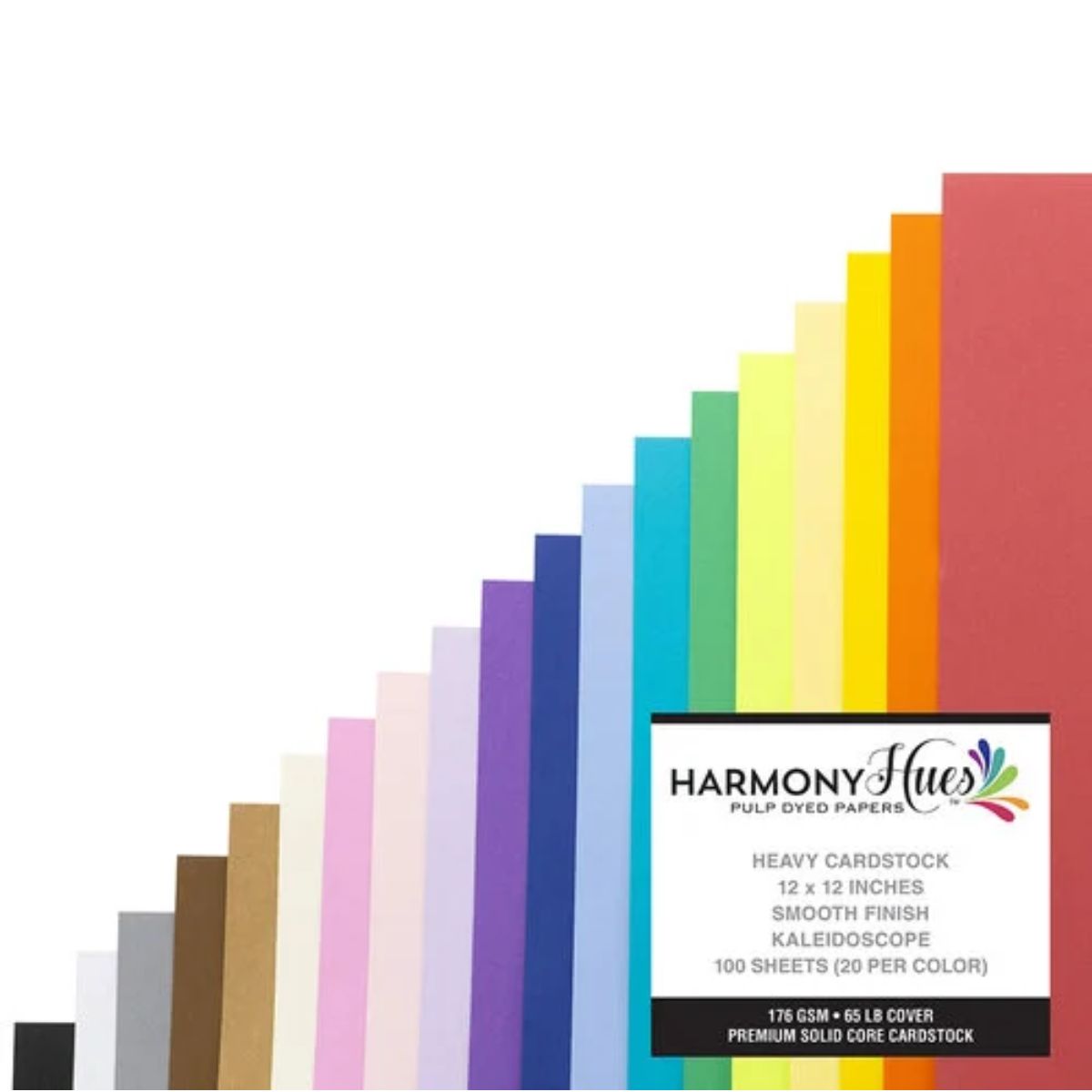 Kaleidoscope Cardstock 12" / 100 Hojas Cartulina Premium 20 Colores 176gm Papel Harmony Paper