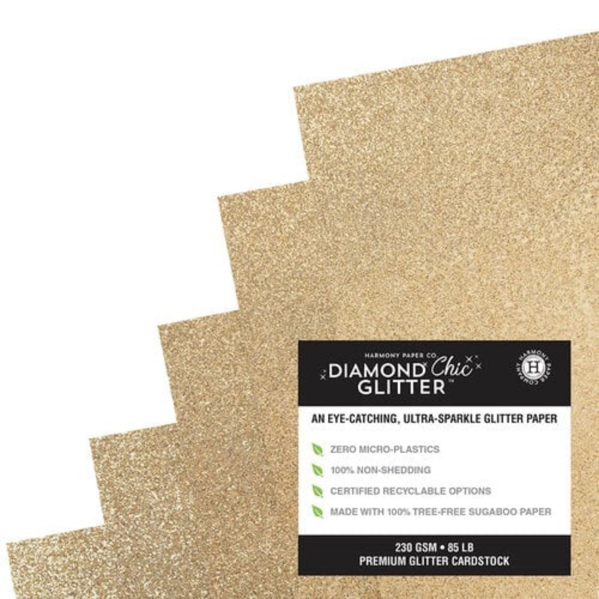 Diamond Chic Glitter Cardstock / 20 Hojas Cartulina Glitter T. Carta Oro Rosa Papel Harmony Paper