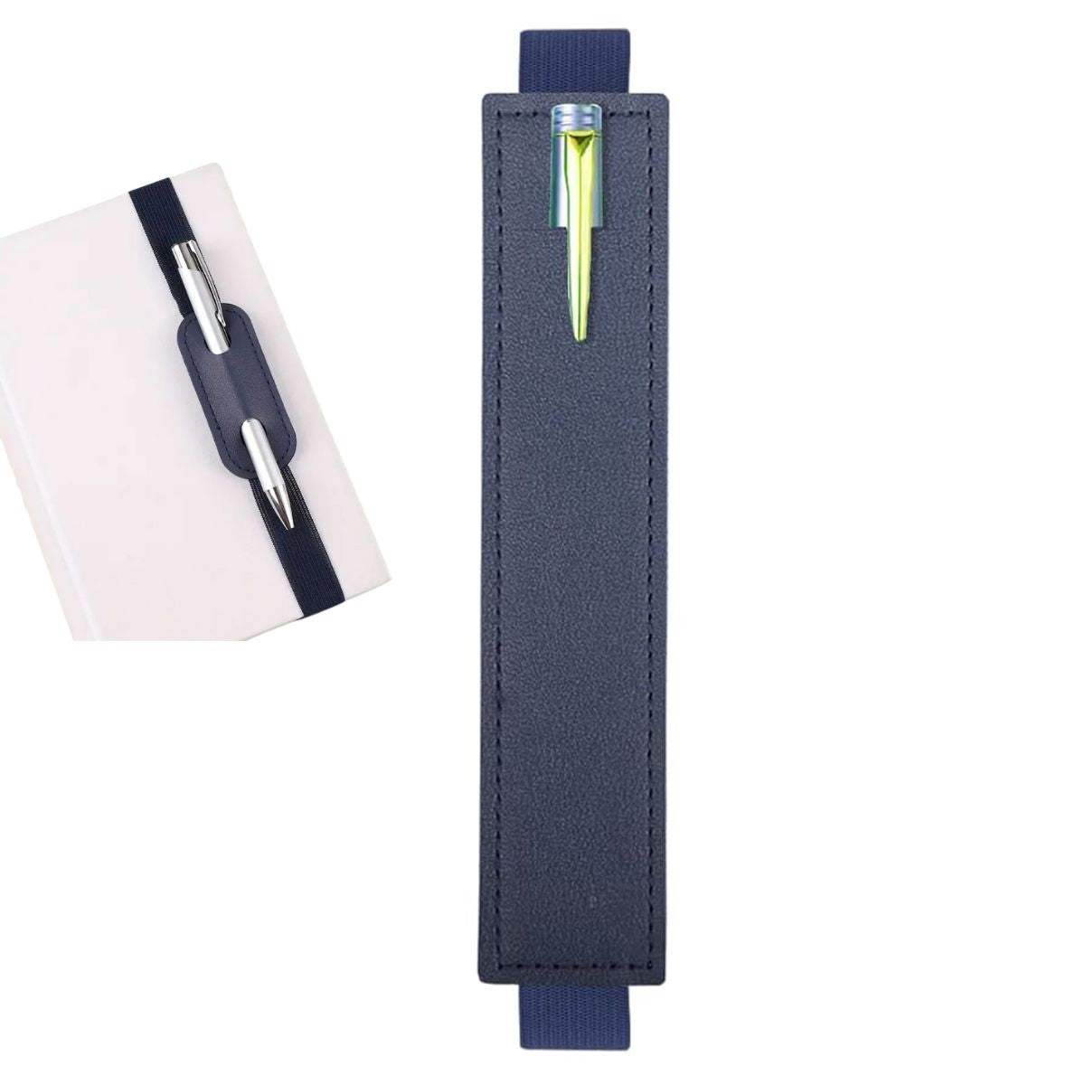 Sujeta Bolígrafos Con Elástico de Piel Sintética Azul Marino Encuadernacion Hobbees