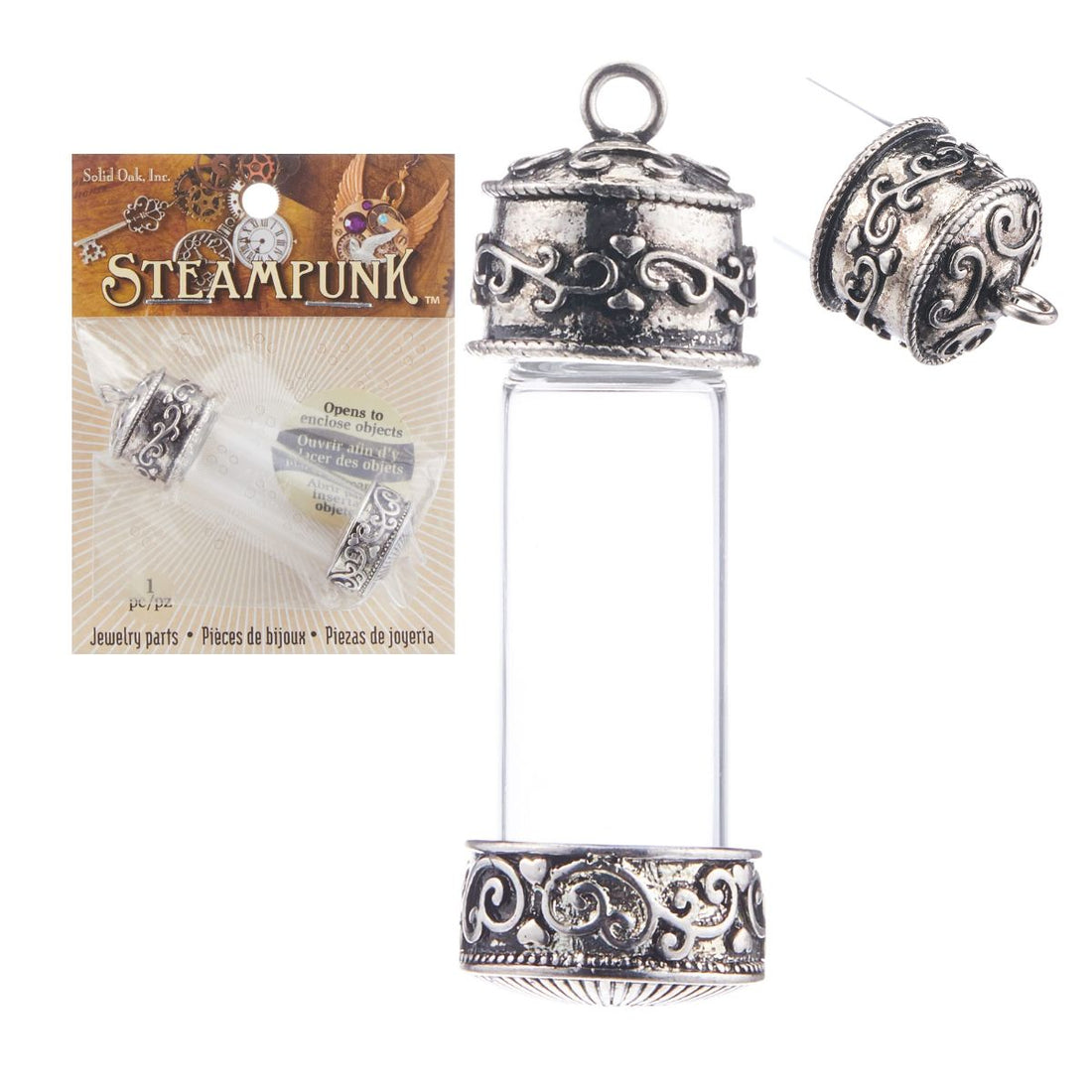 Steampunk Glass Pendant / Dije de Plástico Rellenable Joyeria Solid Oak