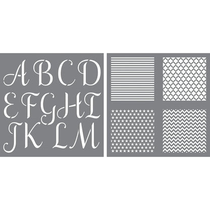 Stencil Alphabet Calligraphy / 7 Esténciles Alfabeto Caligrafía y Texturas Esténciles / Plantillas DecoArt