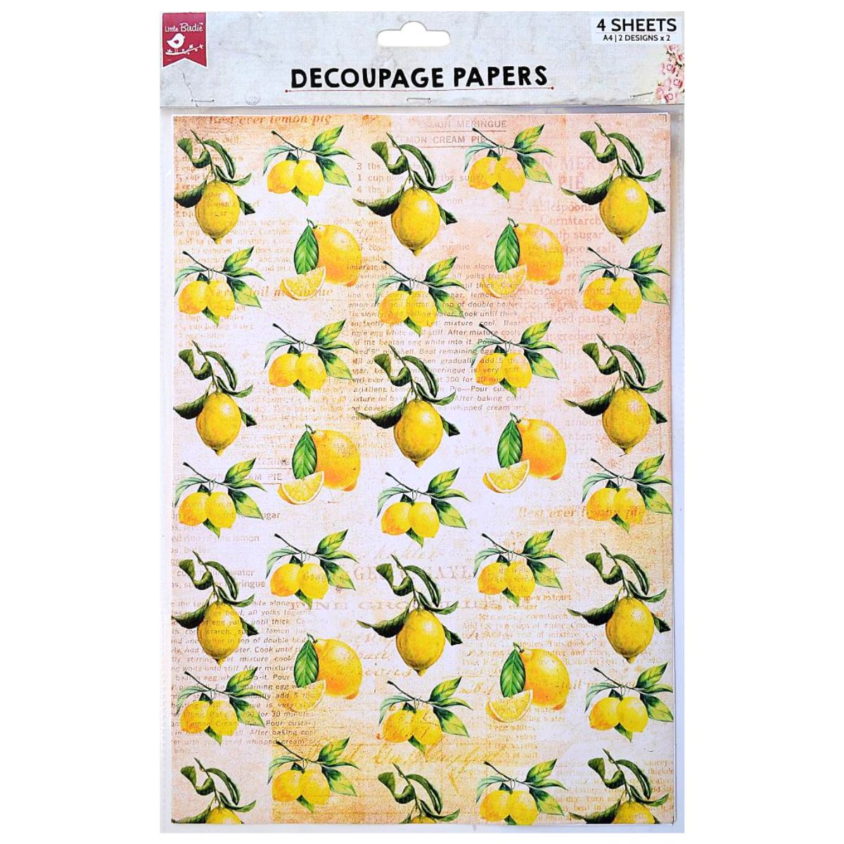 Decoupage Filament Paper A4 / 4 Hojas de Papel para Decoupage Limones Acetato y Especializados Little Birdie