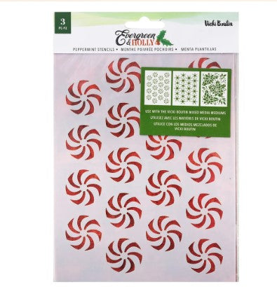 Evergreen &amp; Holly Stencil Set / Set de 3 Plantillas Navideñas Esténciles / Plantillas Vicki Boutin