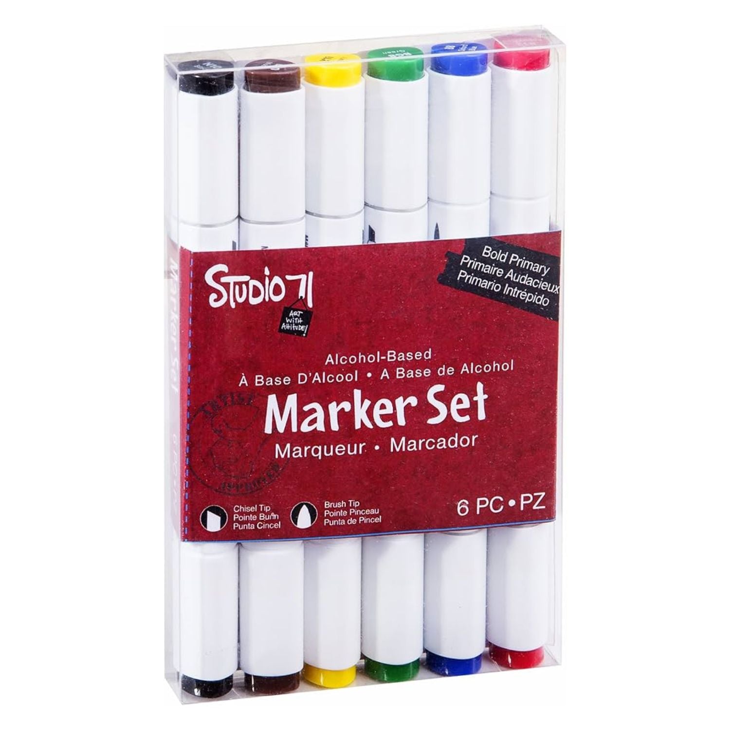 Studio 71 Alcohol Brush Markers Bold Primary / Marcadores de Alcohol Tonos Primarios Colores y Plumones Darice