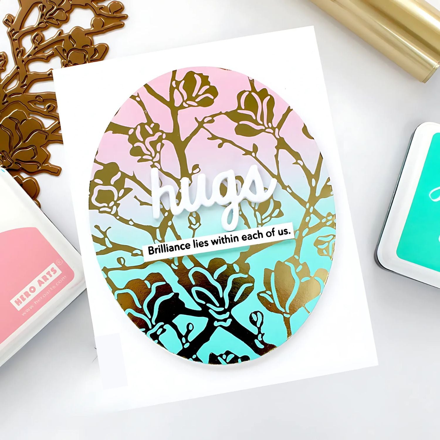 Magnolia Branches Glimmer Hot Foil Plate / Placa Alumino Caliente Ramas De Magnolias Dados de Corte / Suajes / Troqueles Hero Arts