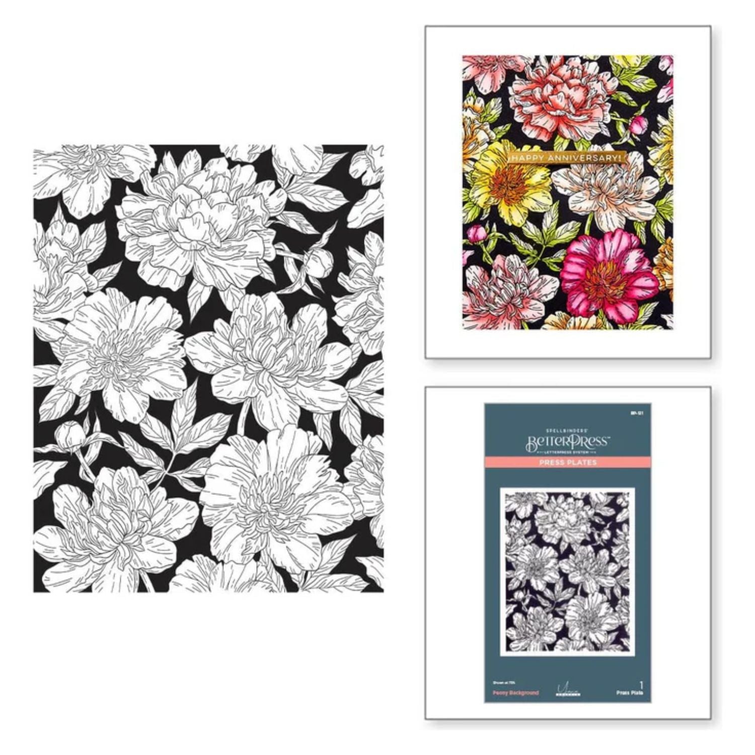 Peony Background Press Plates / Placa De Prensa Fondo De Peonías Accesorios para Suajadoras Spellbinders