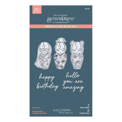 Kokeshi Dolls Press Plates &amp; Die Set / Juego De Placas De Prensa Y Suajes Muñecas Kokeshi Accesorios para Suajadoras Spellbinders