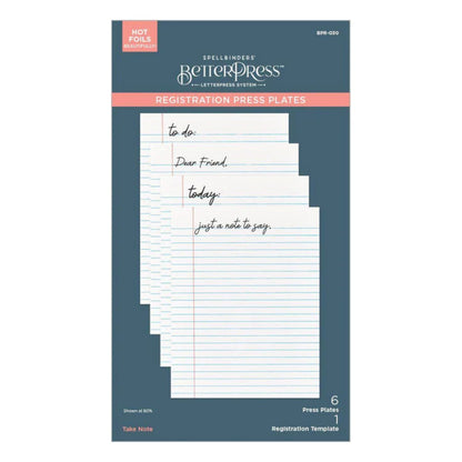 Take Note Registration Press Plates / Placa para Estampado y Grabado Notas Accesorios para Suajadoras Spellbinders