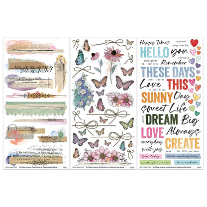 The Flower Emporium Essential Rub-on Transfers / Juego De Transferencias Esenciales Para Frotar Tintas 49 and Market