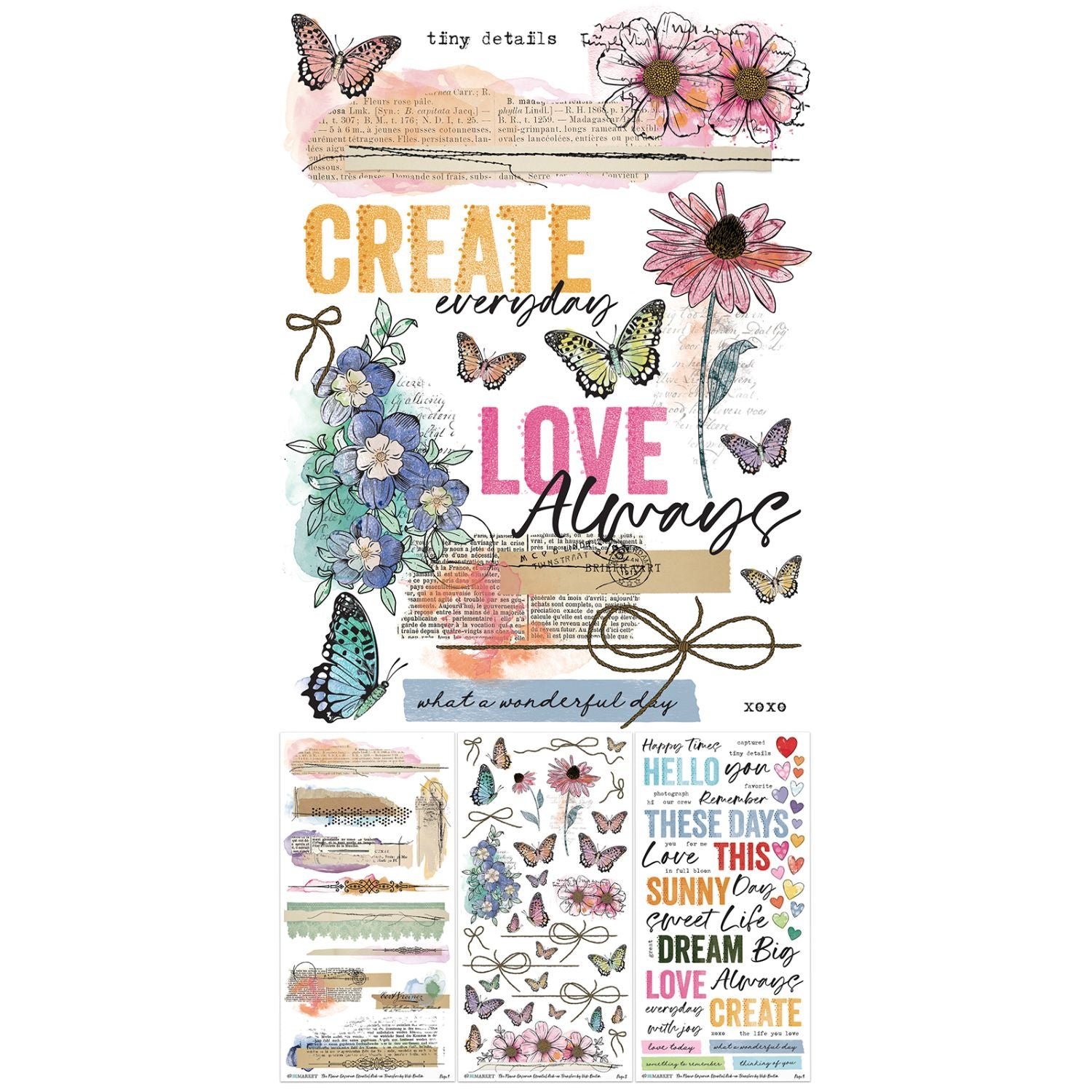 The Flower Emporium Essential Rub-on Transfers / Juego De Transferencias Esenciales Para Frotar Tintas 49 and Market