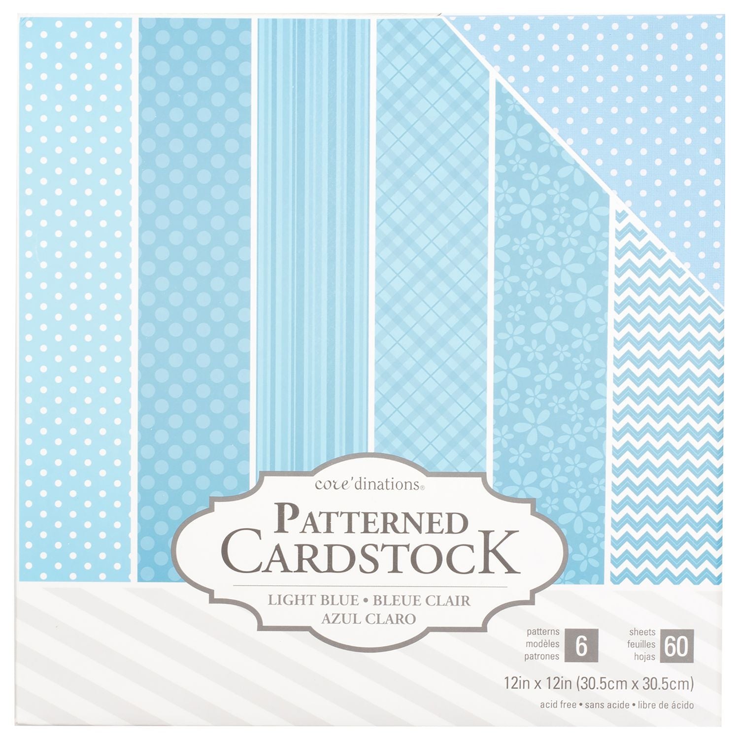 Patterned Cardstock 60 Pkg Light Blue / 60 Hojas de Cartulina Tonos Azul Claro Papel Core&