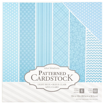 Patterned Cardstock 60 Pkg Light Blue / 60 Hojas de Cartulina Tonos Azul Claro Papel Core&