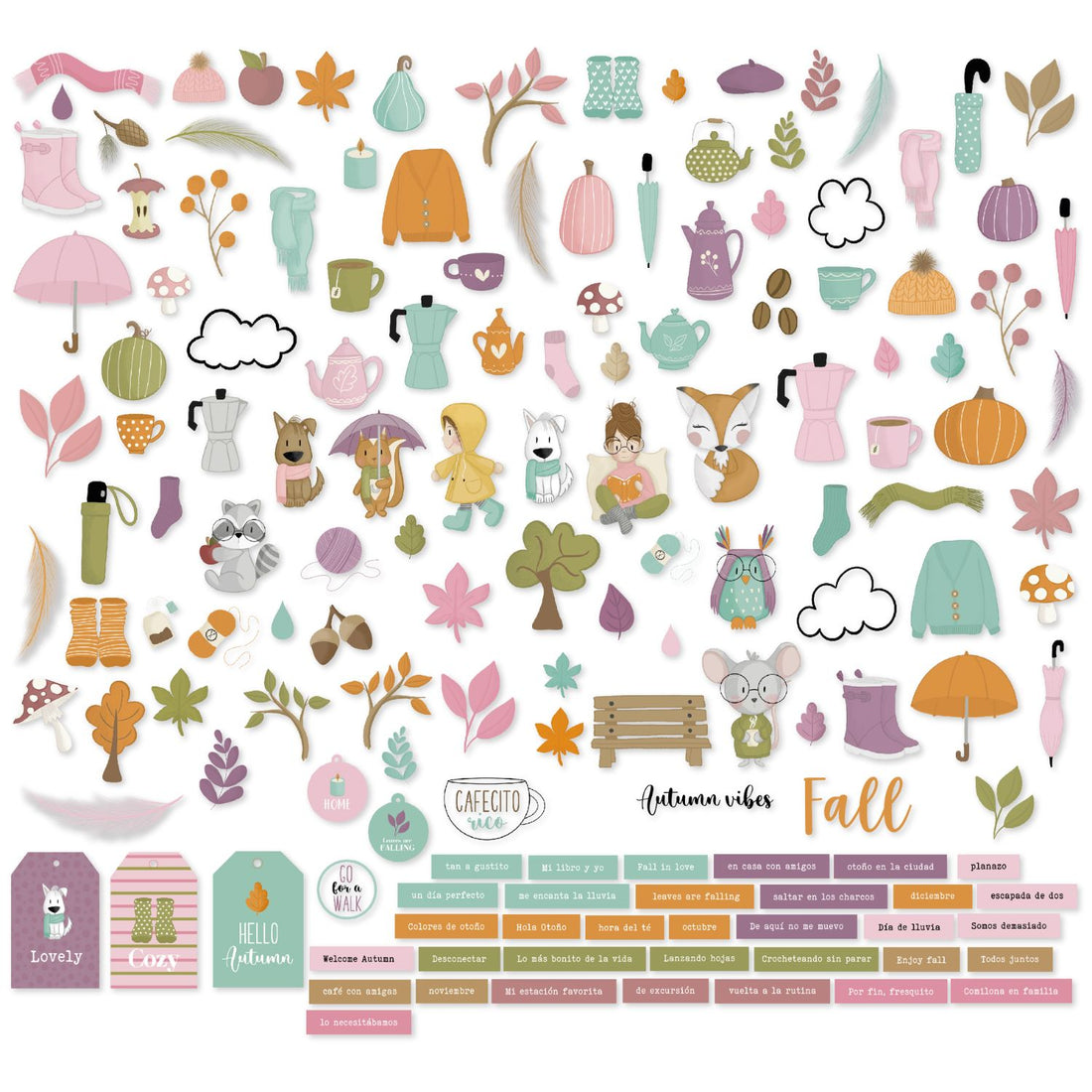 Moka Collection Die Cuts / Recortes Colección Otoño Adornos / Embellishments Mintopía