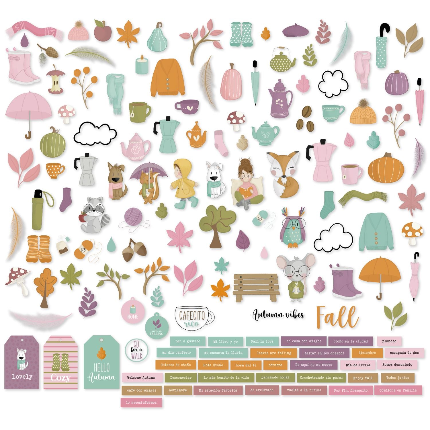 Moka Collection Die Cuts / Recortes Colección Otoño Adornos / Embellishments Mintopía