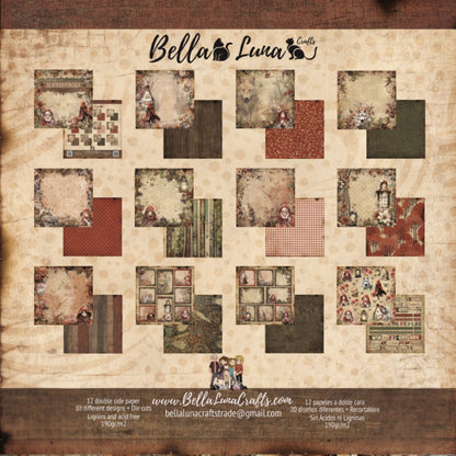 Paquete 12 Papeles Caperucita Roja 8x8" Papel Bellaluna Crafts