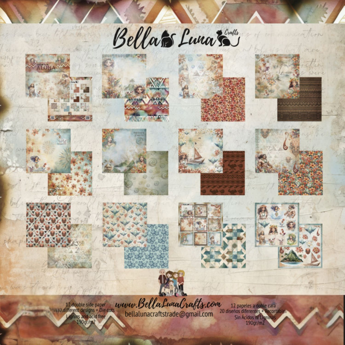 Paquete 12 Papeles Aloha Recortables 8x8" Papel Bellaluna Crafts