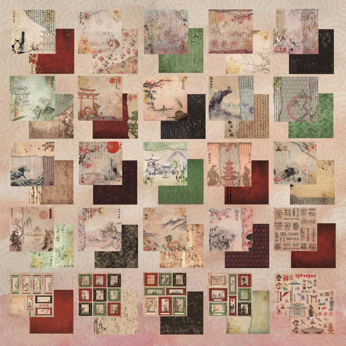 Paquete 24 Papeles Love In Japan Recortables 8x8" Papel Bellaluna Crafts