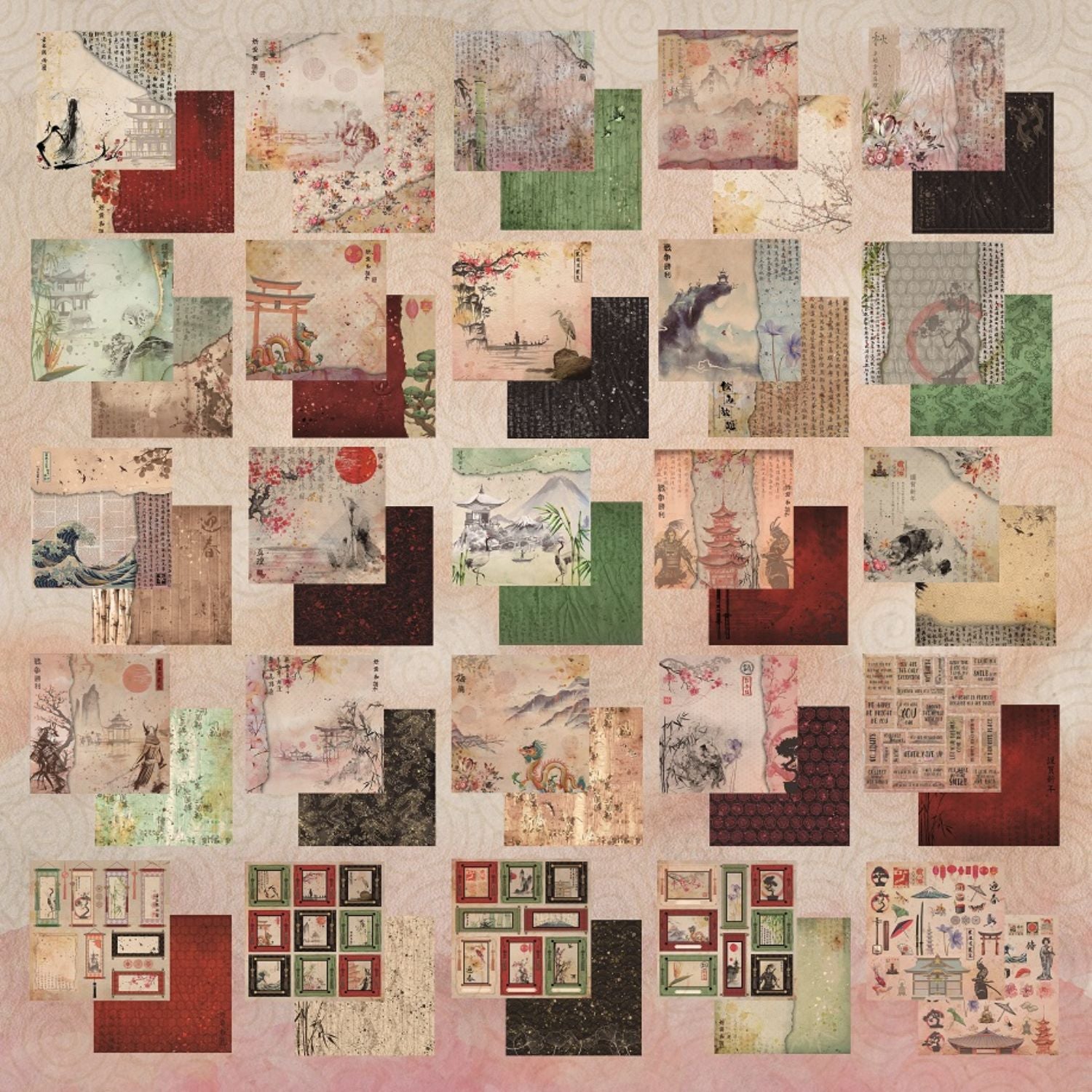 Paquete 24 Papeles Love In Japan Recortables 8x8" Papel Bellaluna Crafts