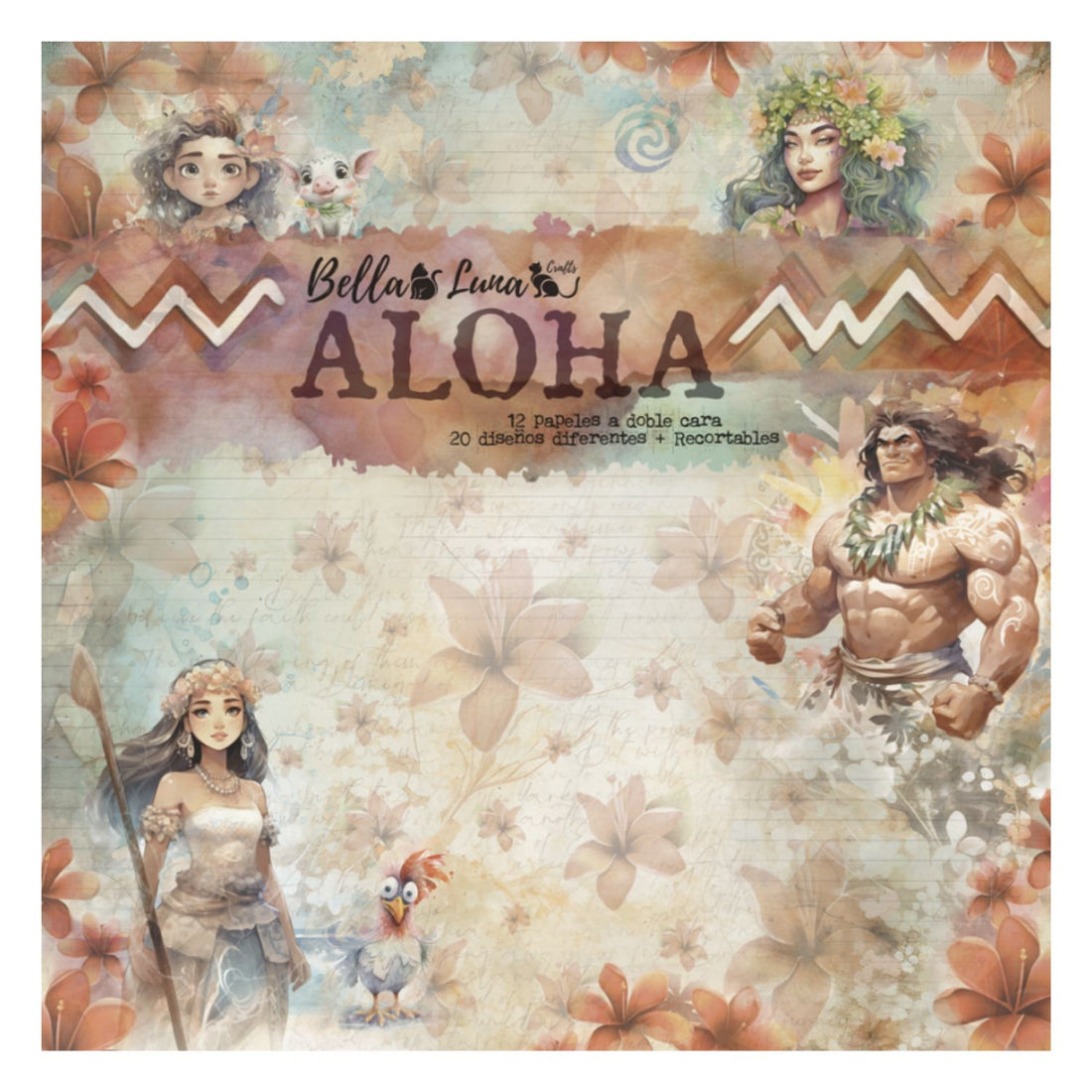 Paquete 12 Papeles Aloha Recortables 8x8" Papel Bellaluna Crafts