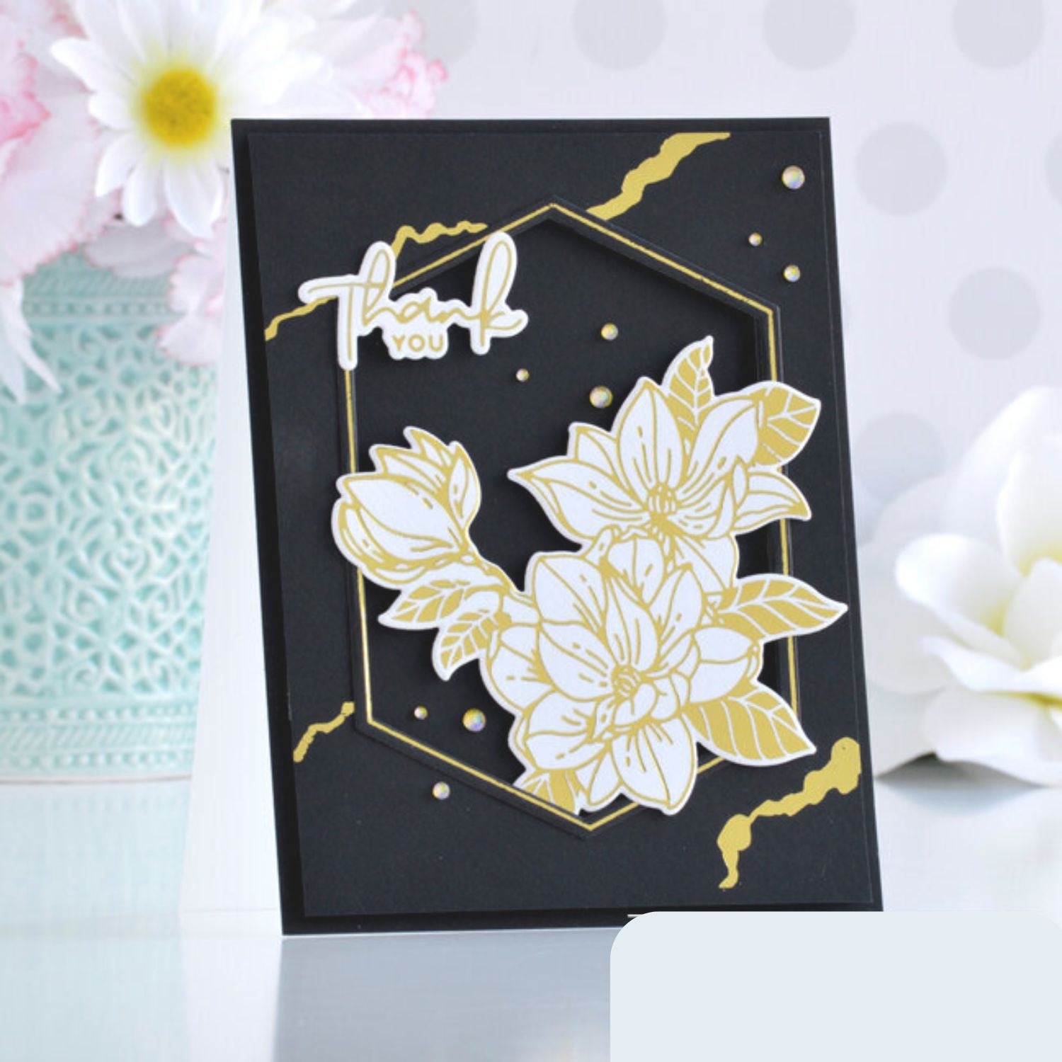 Magnolia Glimmer Blooms Hot Foil Plate &amp; Die Set / Suaje Flores Magnolia Corte Dados de Corte / Suajes / Troqueles Spellbinders