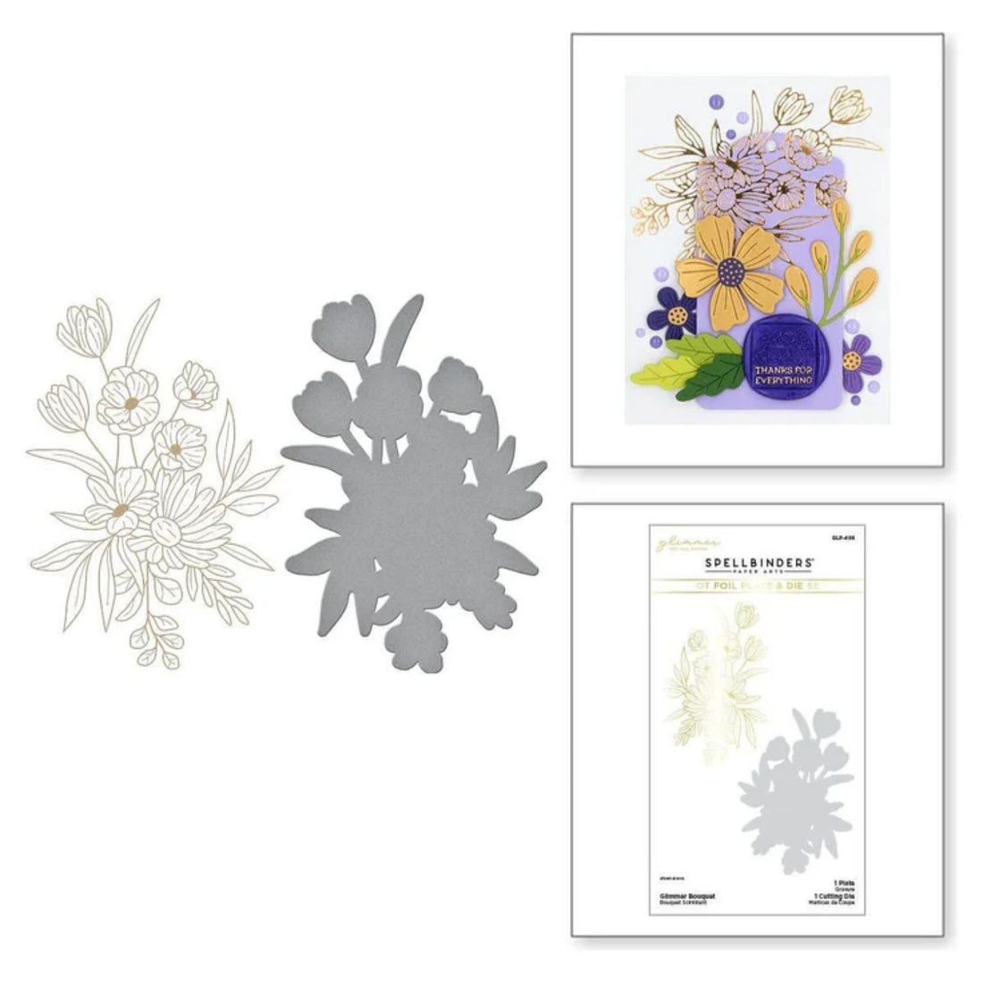 Glimmer Bouquet Hot Foil Plate &amp; Die Set / Suaje Y Placas Ramo Brillante Dados de Corte / Suajes / Troqueles Spellbinders